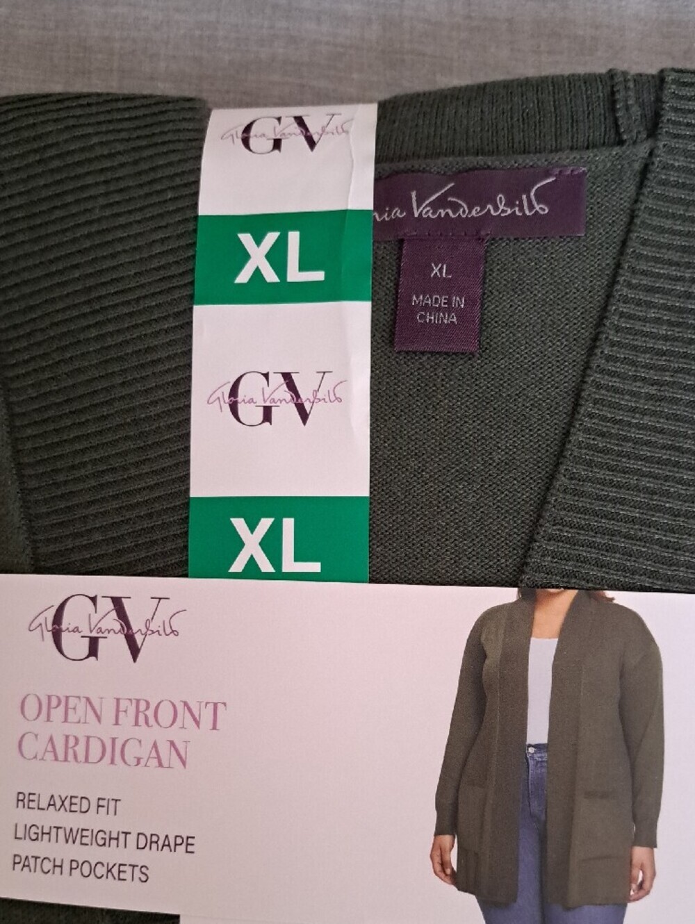 Full-Size Open Front Cardigan Sweater - Women's XL, Olive Green - Picture 3 of 6